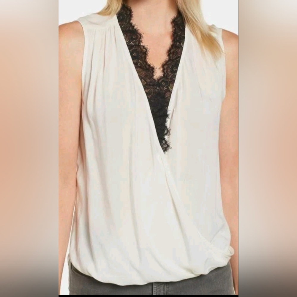 Velvet by Graham & Spencer White Blouse with Black Lace